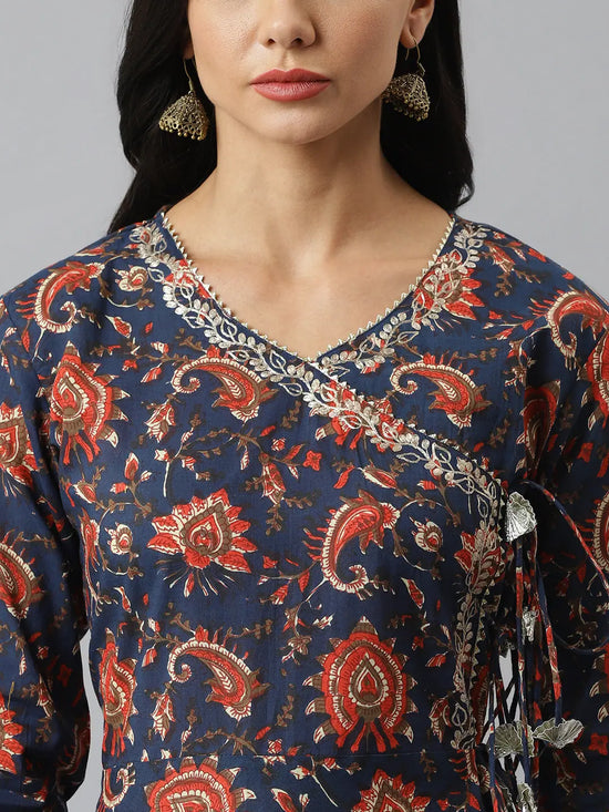 Women's Printed Cotton Anrkali Kurta