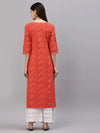 Women's Lehariya Printed Cotton Straight Kurta-TULUORANGE-S