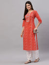 Women's Lehariya Printed Cotton Straight Kurta-TULUORANGE-S