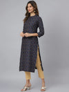 Women's Printed Rayon Straight Kurta-BLUEVANDY-S