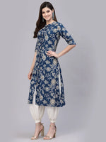 Women's Floral Print Rayon A-Line Kurta-FIONATEAL-S