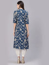 Women's Floral Print Rayon A-Line Kurta-FIONATEAL-S