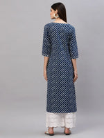 Women's Lehariya Printed Cotton Straight Kurta-TULUBLUE-S