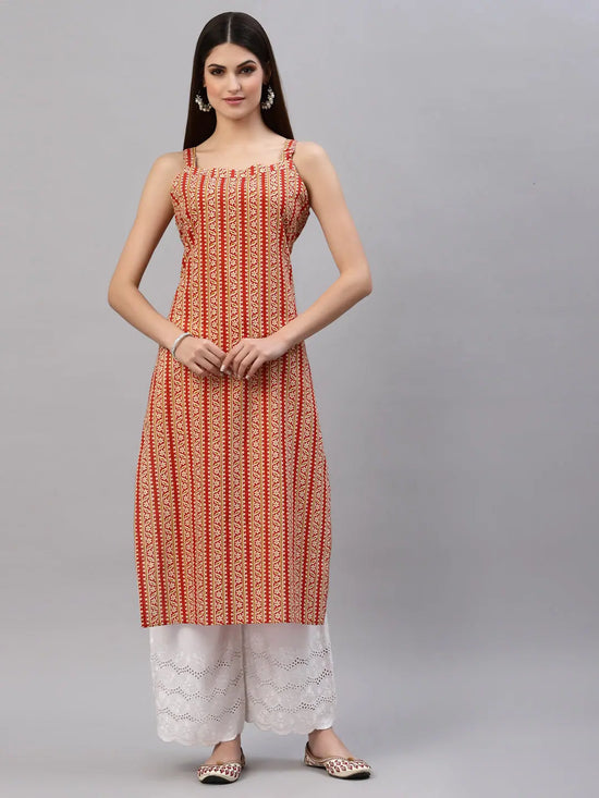 Women Rust Printed Cotton Kurta