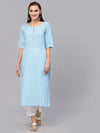 Women's Self Woven Striped Cotton Blend Straight Kurta-BLUEYASHI-S