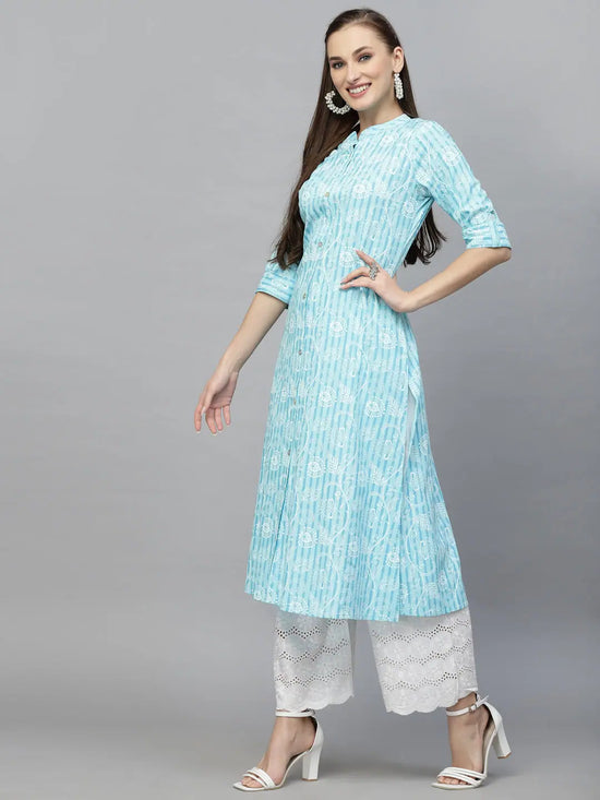 Women's Printed Rayon A-Line Kurta-SKYTINZI-S