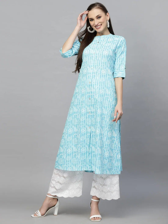 Women's Printed Rayon A-Line Kurta-SKYTINZI-S