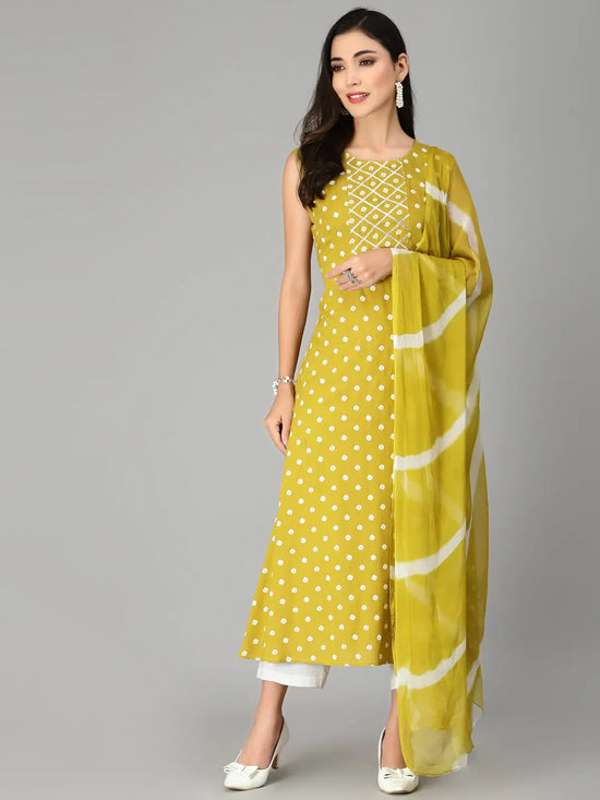 Women's Bandhej Printed A-Line Kurta with Dupatta-CORNKAWA-S