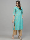 Women's Gold Printed Rayon Straight Kurta-TORUTURQ-S