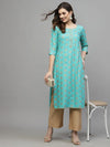 Women's Gold Printed Rayon Straight Kurta-TORUTURQ-S