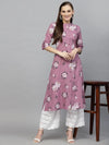 Women's Floral Printed A-Line Kurta-JIOMAUVE-S