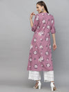 Women's Floral Printed A-Line Kurta-JIOMAUVE-S