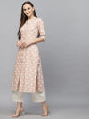 Women's Printed Rayon A-Line Kurta-BEIGENEMO-S