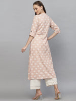 Women's Printed Rayon A-Line Kurta-BEIGENEMO-S