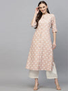 Women's Printed Rayon A-Line Kurta-BEIGENEMO-S