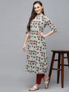 Women's Printed Cotton A-Line Kurta-ALICEICE-S