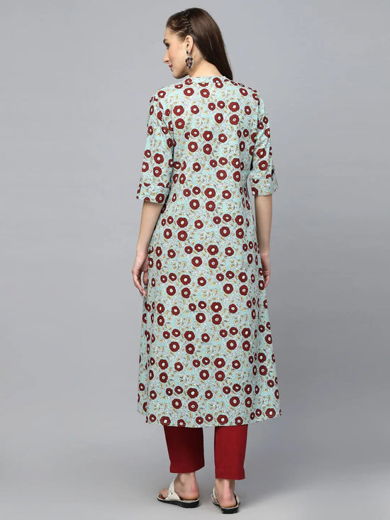 Women's Printed Cotton A-Line Kurta-ALICEICE-S