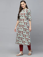 Women's Printed Cotton A-Line Kurta-ALICEICE-S