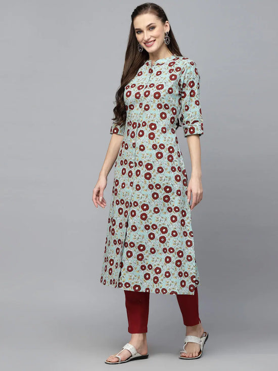 Women's Printed Cotton A-Line Kurta-ALICEICE-S