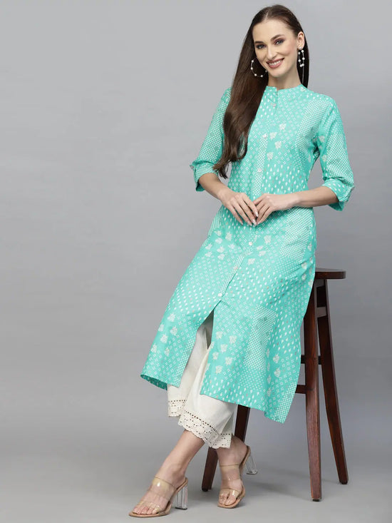 Women's Printed Rayon A-Line Kurta-CELIOTURQ-S