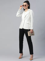 Women Solid Standard White Collared Neck Full Sleeve Jacket