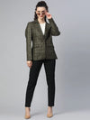 Women Checkered Plus Size Green Collared Neck Full Sleeve Jacket