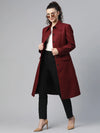 Women Solid Standard Red Collared Neck Full Sleeve Jacket