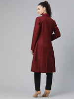 Women Solid Standard Red Collared Neck Full Sleeve Jacket