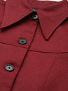 Women Solid Standard Red Collared Neck Full Sleeve Jacket