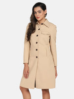 Women Solid Standard Beige Collared Neck Full Sleeve Jacket