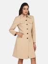 Women Solid Standard Beige Collared Neck Full Sleeve Jacket