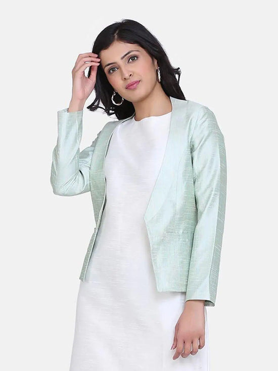 Women Solid Standard Green Full Sleeve Jacket