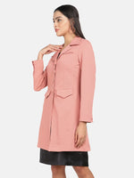 Women Solid Standard Peach Collared Neck Full Sleeve Jacket