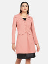 Women Solid Standard Peach Collared Neck Full Sleeve Jacket