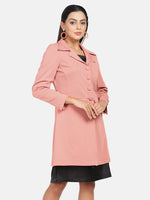 Women Solid Standard Peach Collared Neck Full Sleeve Jacket