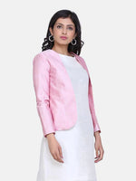 Women Solid Standard Pink Full Sleeve Jacket