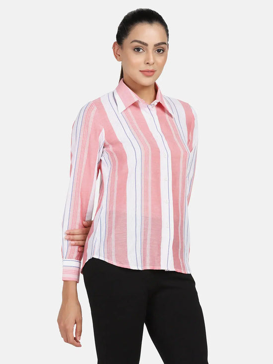 PowerSutra Simple collared shirt - PEACH STRIPES FABRIC