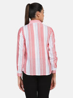 PowerSutra Simple collared shirt - PEACH STRIPES FABRIC