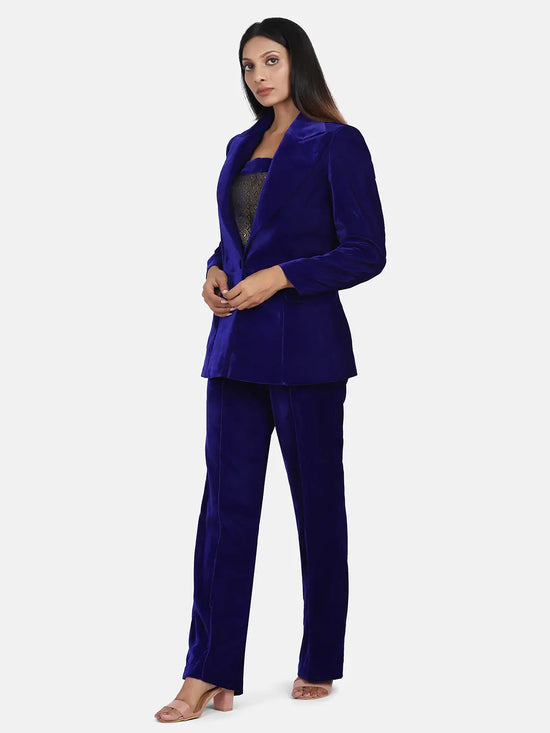 Velvet Pant Suit - Royal Blue