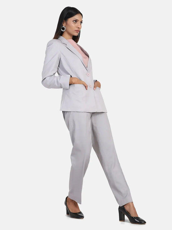 Poly Cotton Pant Suit - Grey