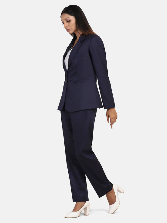 Poly Cotton Pant Suit - Navy Blue