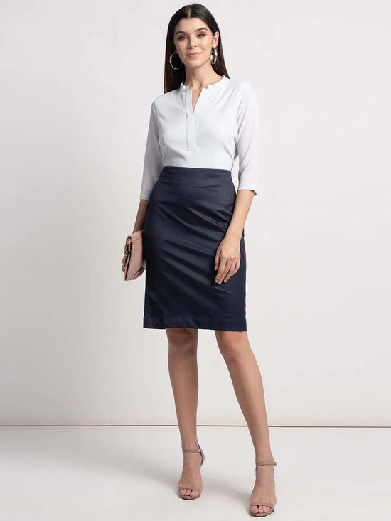 PowerSutraNavy Blue Poly Cotton Straight Skirt