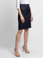 PowerSutraNavy Blue Poly Cotton Straight Skirt