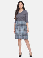 PowerSutra Grey Checkered Straight Cotton Skirt