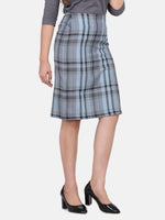 PowerSutra Grey Checkered Straight Cotton Skirt