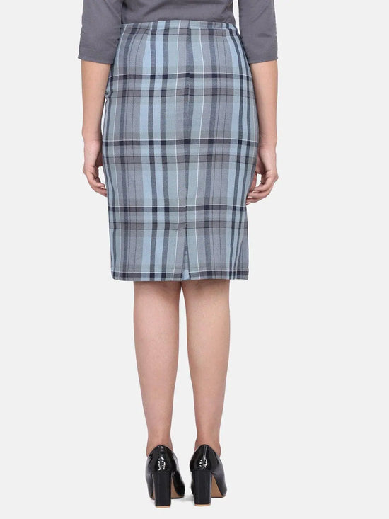 PowerSutra Grey Checkered Straight Cotton Skirt