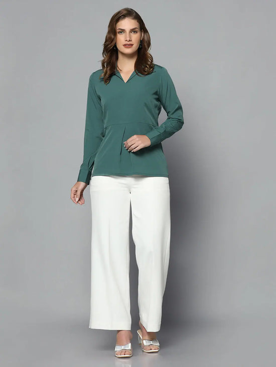 Collared Crepe Top - Green