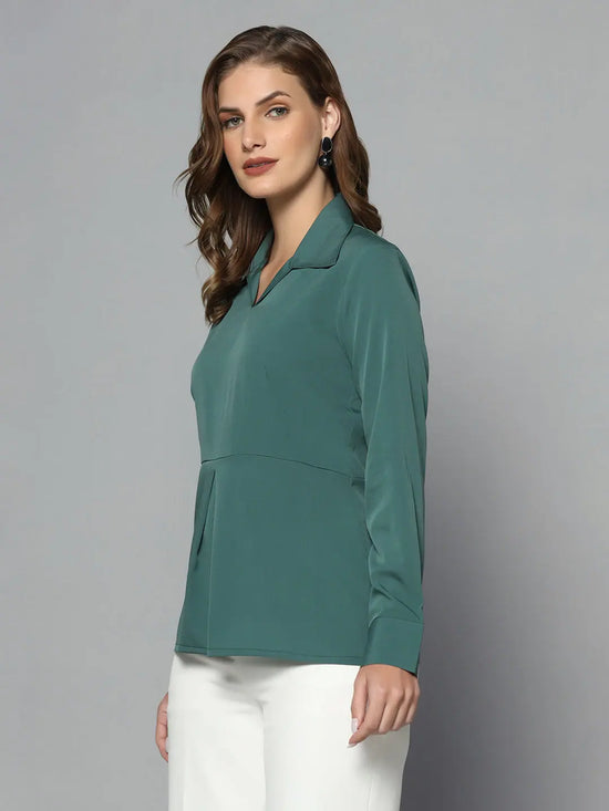 Collared Crepe Top - Green