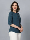 Boat neck crepe top- Teal blue