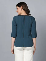 Boat neck crepe top- Teal blue